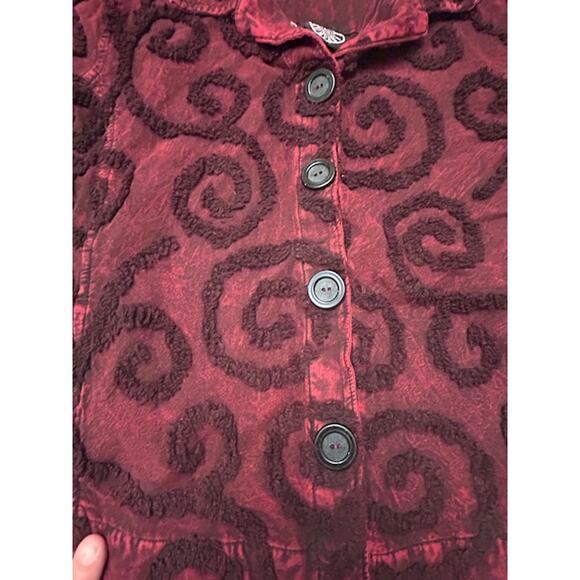 Produce Company Red Acid Wash 100% Cotton Embroidered Shirt Shacket Size S - Picture 5 of 7